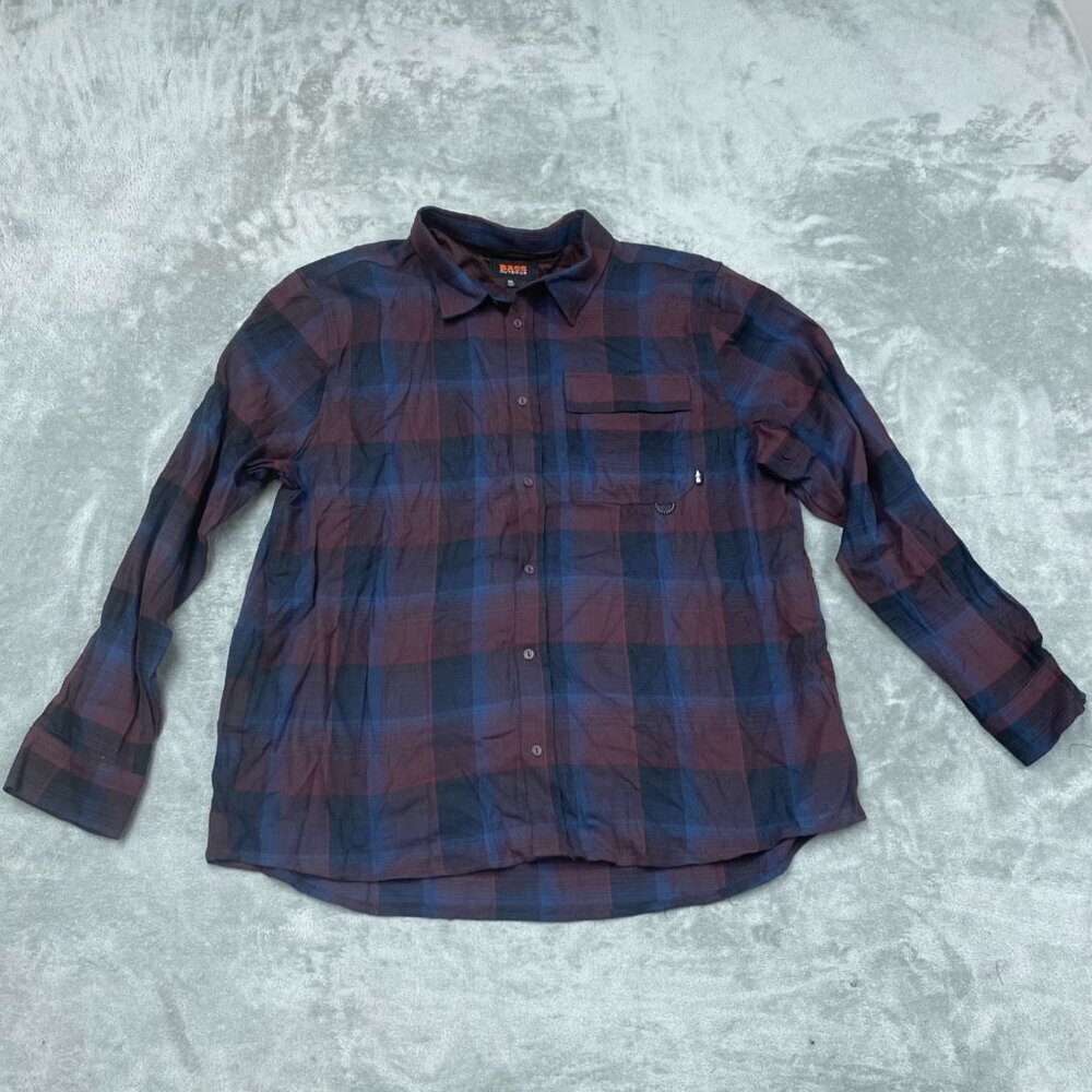 Mens XXL Bass Outdoor Plaid Button-Up Shirt Blue & Red Cotton Blend 6432